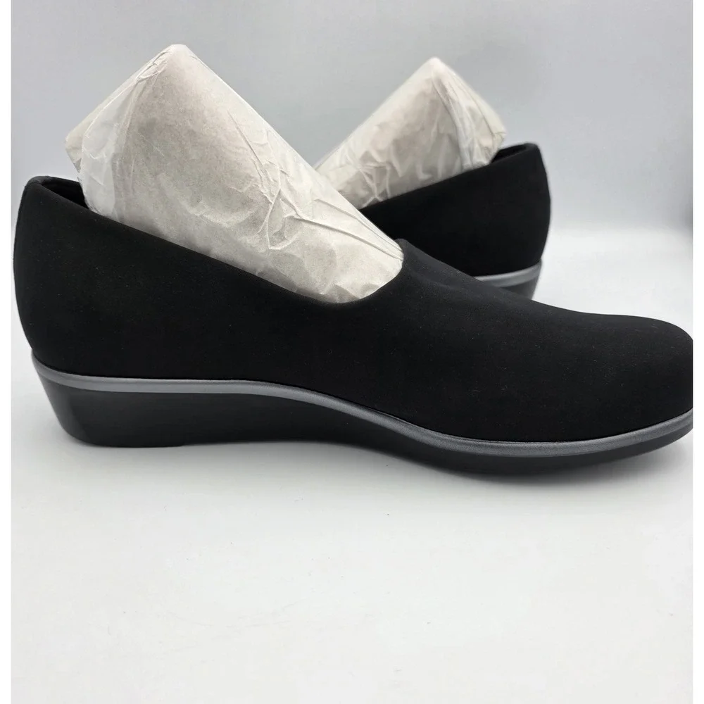 SAS Bliss Women's Sz 8.5 M Shoes Black Gray Slip On Comfort Career Wedge Shoes